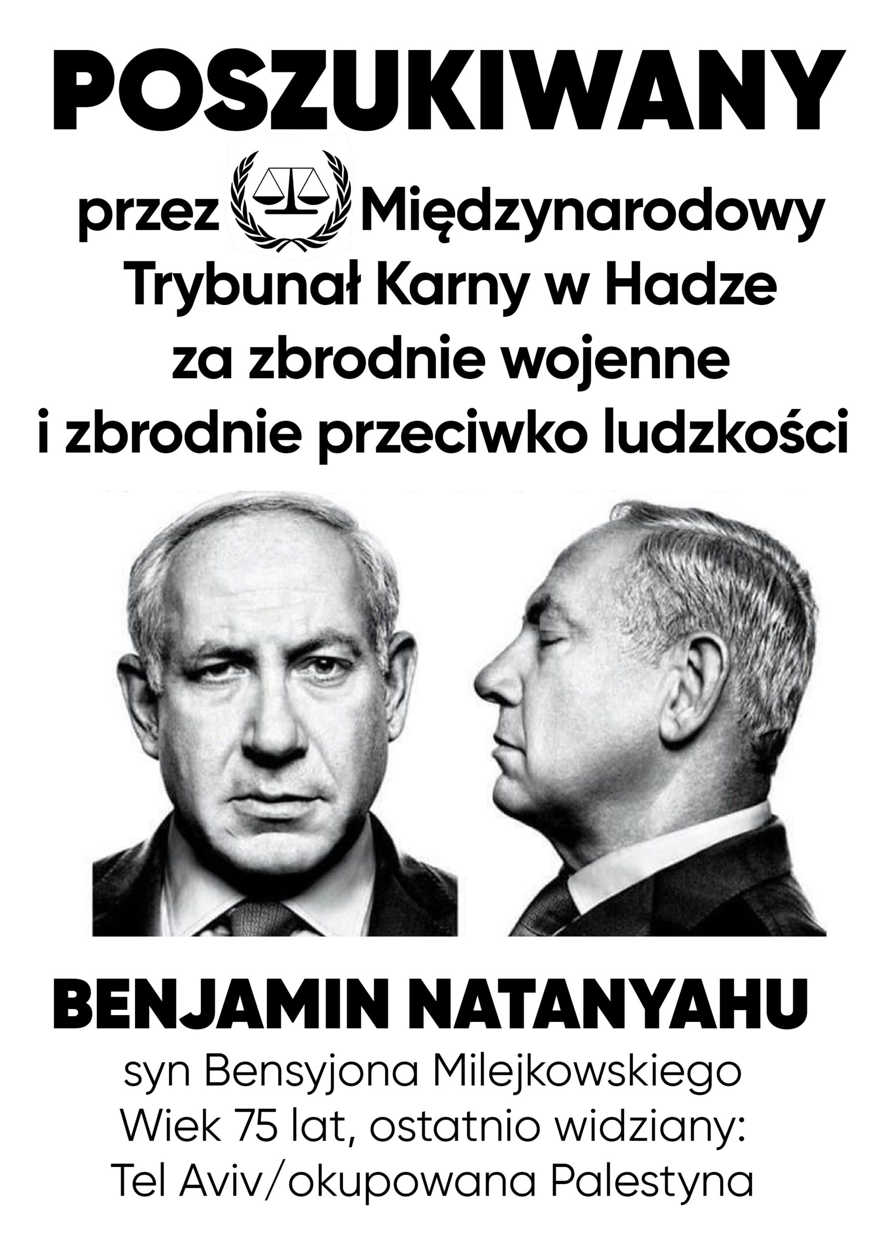 Plakat Natanyahu poszukiwany